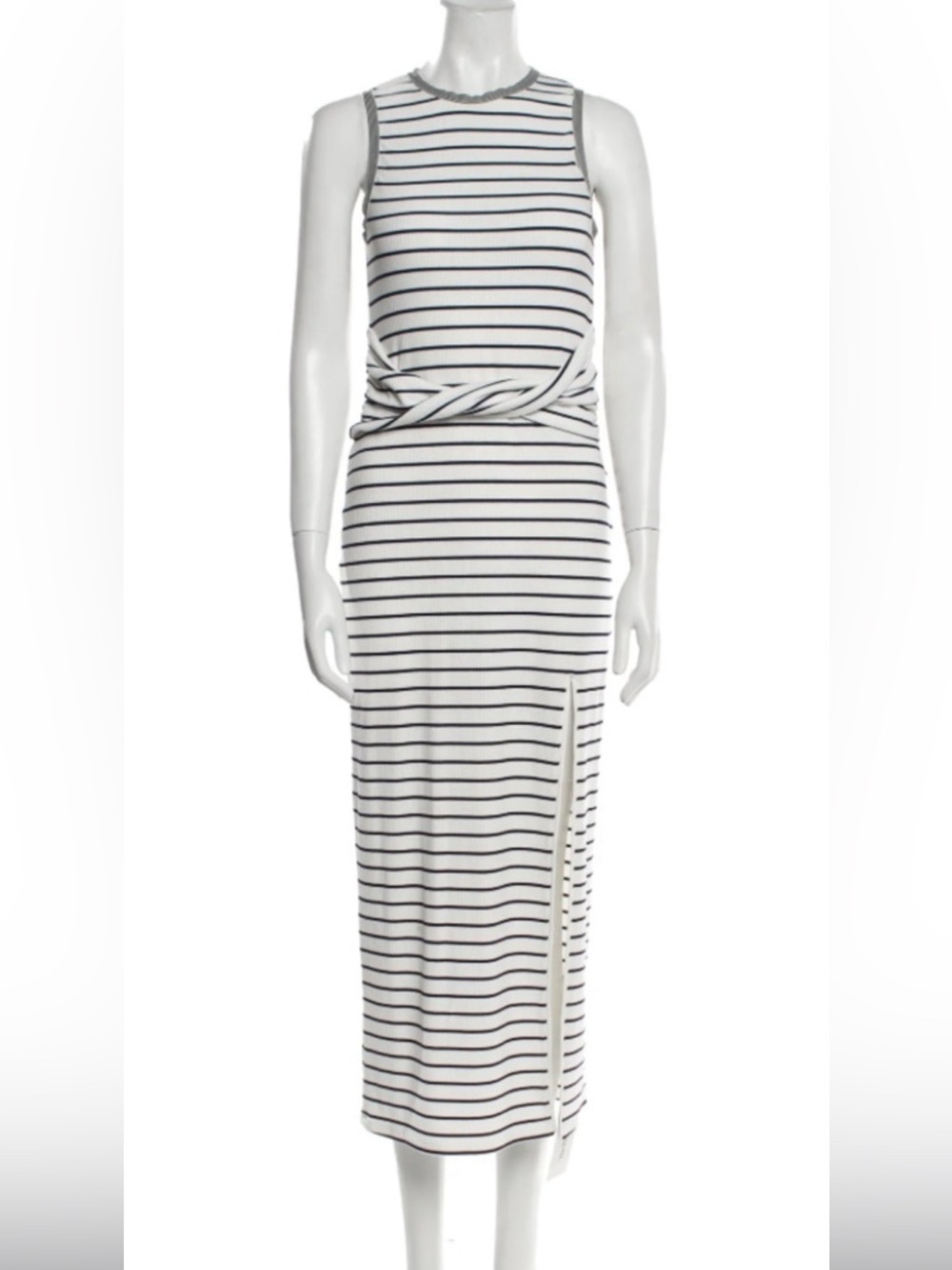 SAYLOR White and Black Striped Sleeveless Twist-Front Maxi Dress